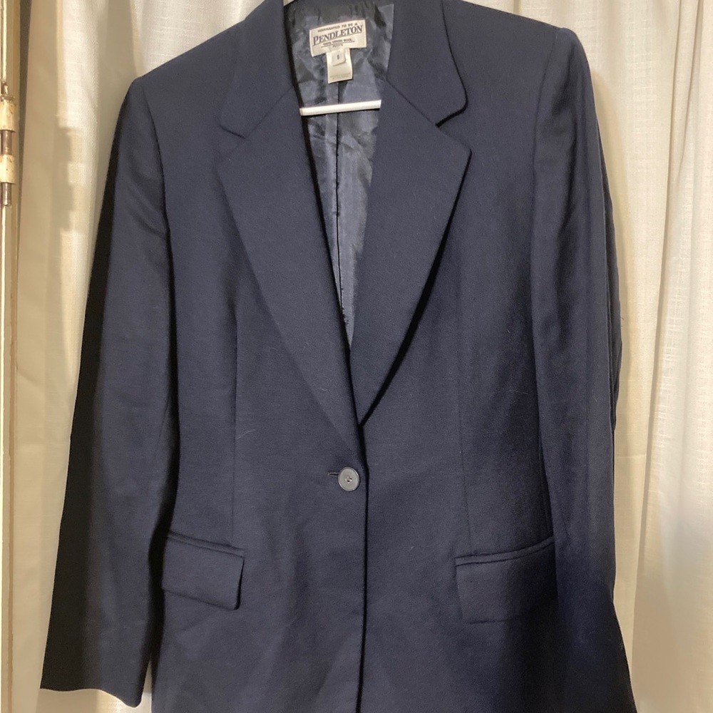Vintage Pendleton Blazer Women Size 8 Petite Navy 100% Virgin Wool Made in USA